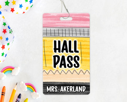 Classroom Hall Passes 6pk Bundle, Hall Pass, Library Pass, Office Pass, Restroom Pass, Custom Hall Passes Pastel Rainbow Theme Teacher Gift