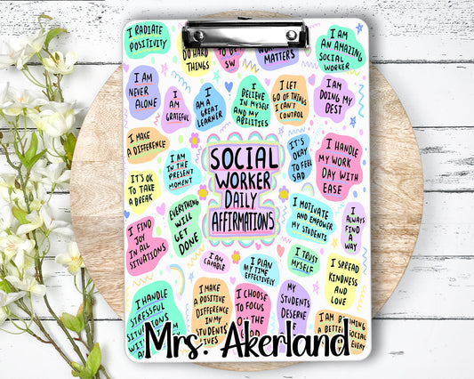 Social Worker Daily Affirmations Clipboard Personalized with name on front and back - Double Sided