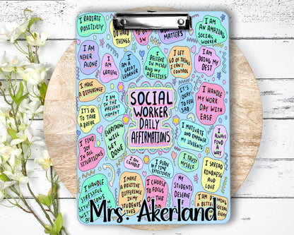 Social Worker Daily Affirmations Clipboard Personalized with name on front and back - Double Sided Blue