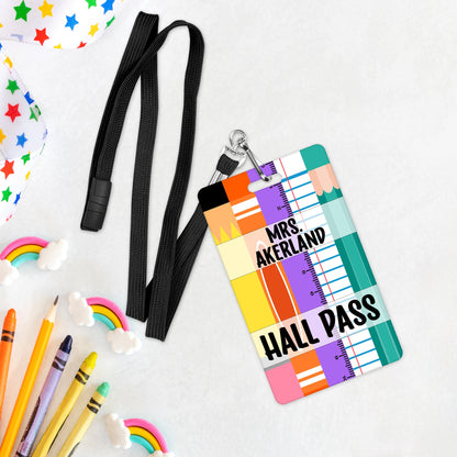 Classroom Hall Pass, Library Pass, Office Pass, Restroom Pass, Custom Hall Passes Pencil Theme Teacher Gift