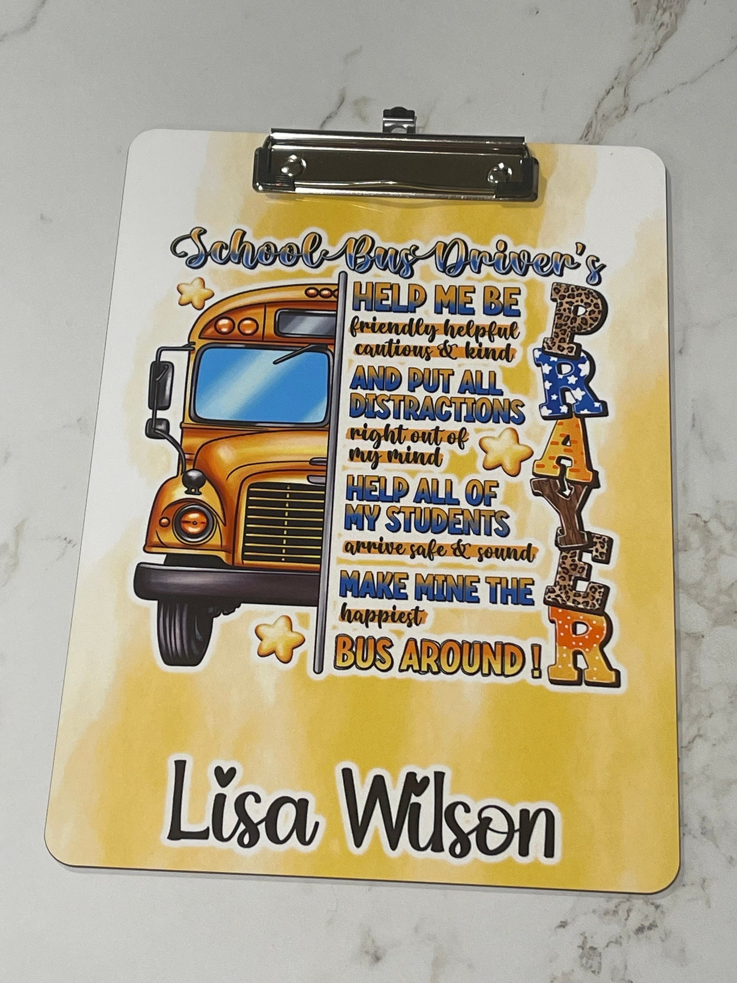 Bus Driver Prayer Clipboard with Personalization Front and Back - Gift for Bus Driver - Double Sided