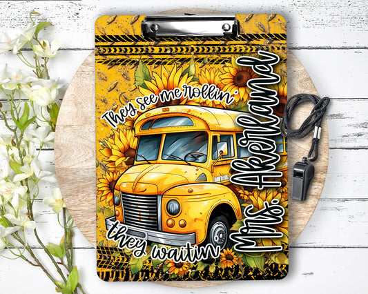 Bus Driver Clipboard with Personalization Front and Back - Gift for Bus Driver - Double Sided