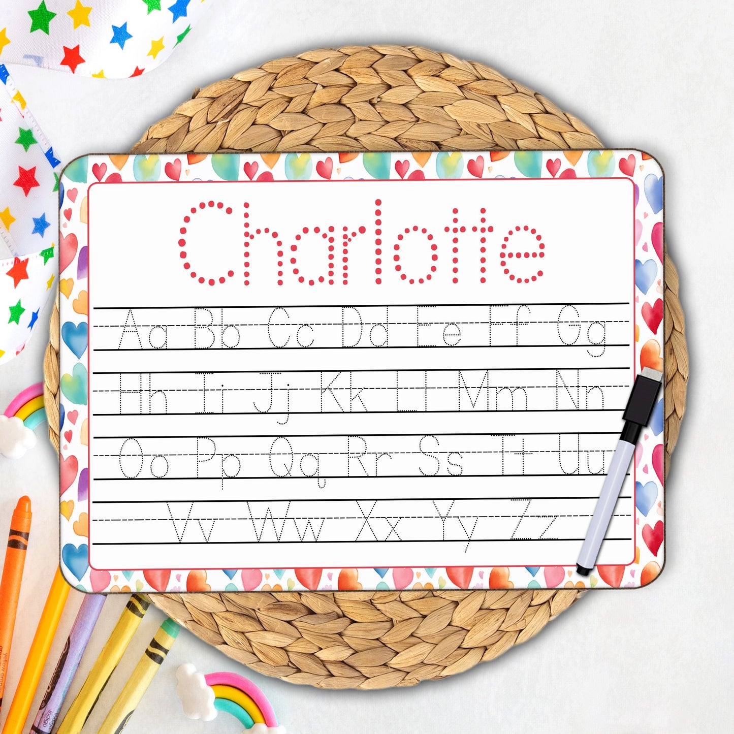 Personalized Reusable Alphabet Trace Board | Dry Erase Board with Black Dry Erase Pen Included | Homeschool Tools | Alphabet Practice