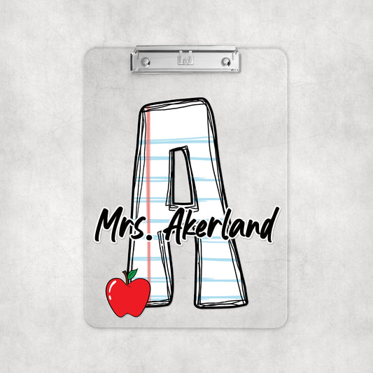 Teacher Clipboard Personalized Clear Acrylic Clipboard -  9in W by 12.5in H