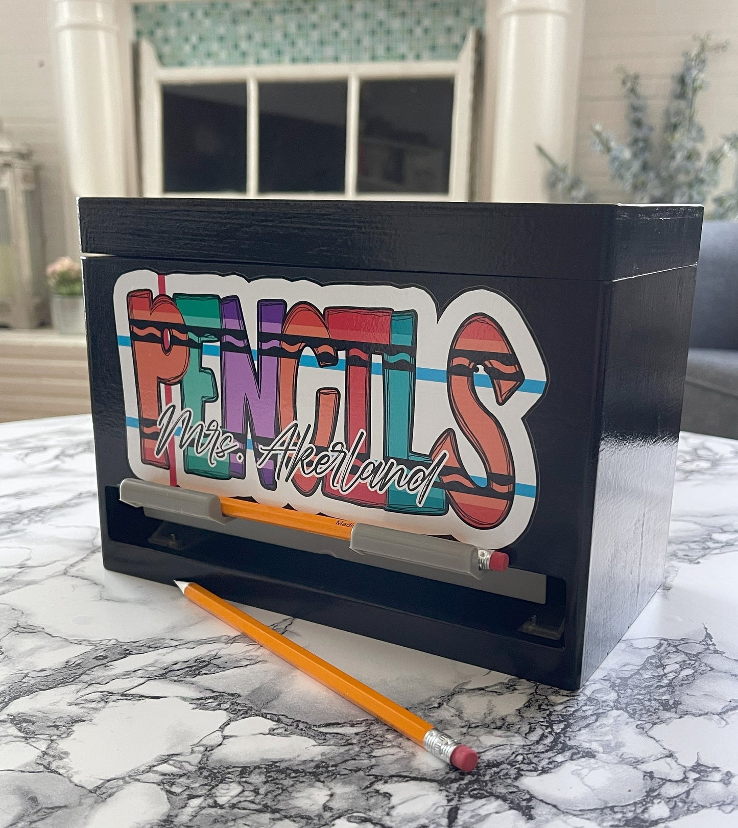 Custom Pencil Dispenser Vinyl Decal Personalized with a name. (DECAL ONLY)