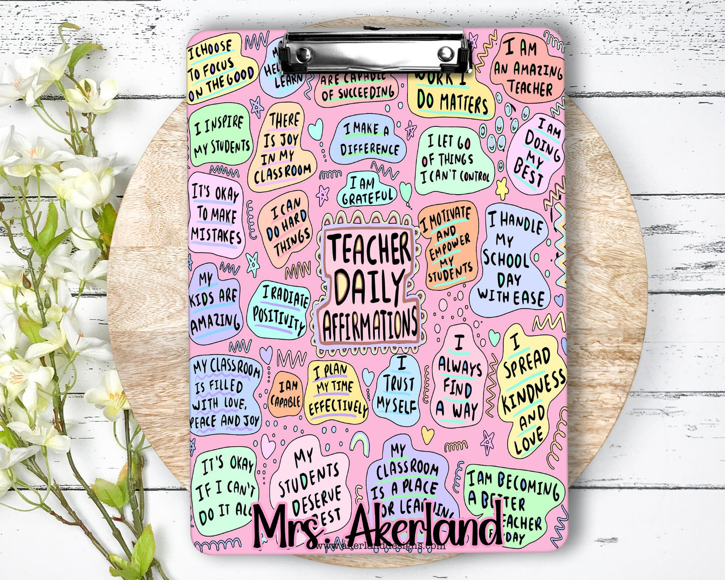 Teacher Daily Affirmation Clipboard with Personalization Front and Back | Gift for Teachers - Double Sided Pink