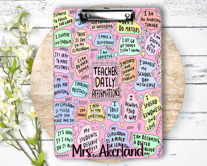 Teacher Daily Affirmation Clipboard with Personalization Front and Back | Gift for Teachers - Double Sided Pink