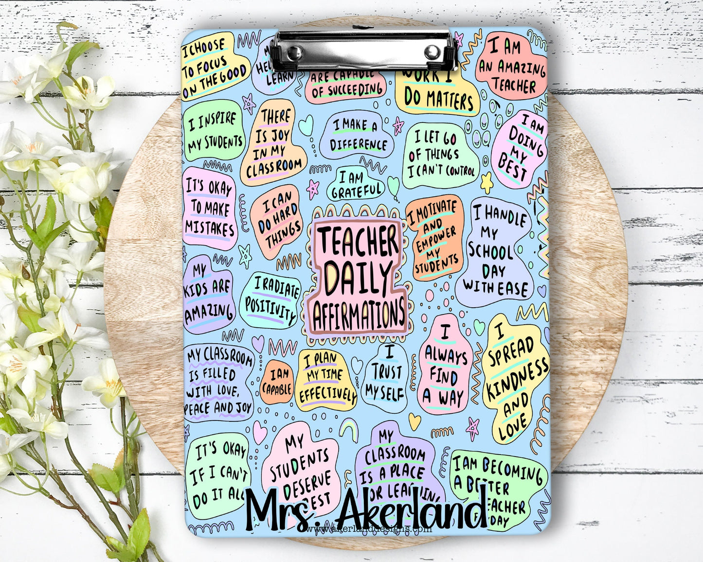 Teacher Daily Affirmation Clipboard with Personalization Front and Back | Gift for Teachers - Double Sided Blue