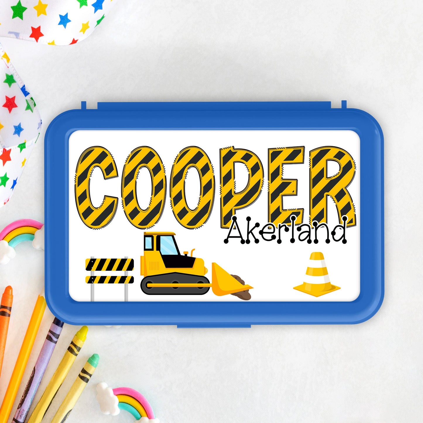 Pencil Box personalized with a name Construction Theme, Kindergarten, Elementary School Supplies