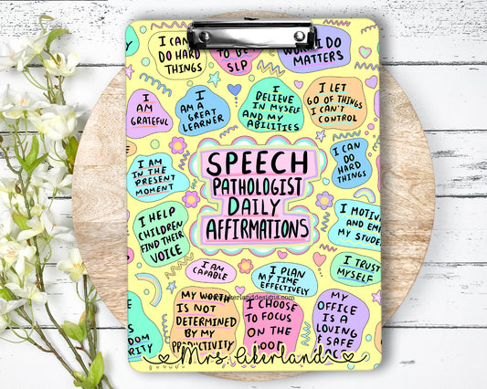 Speech Pathologist Daily Affirmation Clipboard with Personalization Front and Back - Double Sided