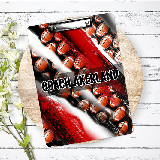 Football Coach Clipboard with Personalization / Red and Black / Great Gift for Coach Design is printed on both sides