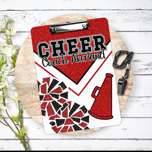 Red Cheer Clipboard with Personalization Front and Back - Gift for Coach - Cheerleader - Double Sided