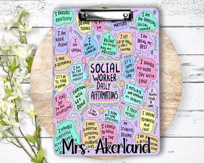 Social Worker Daily Affirmations Clipboard Personalized with name on front and back - Double Sided Purple