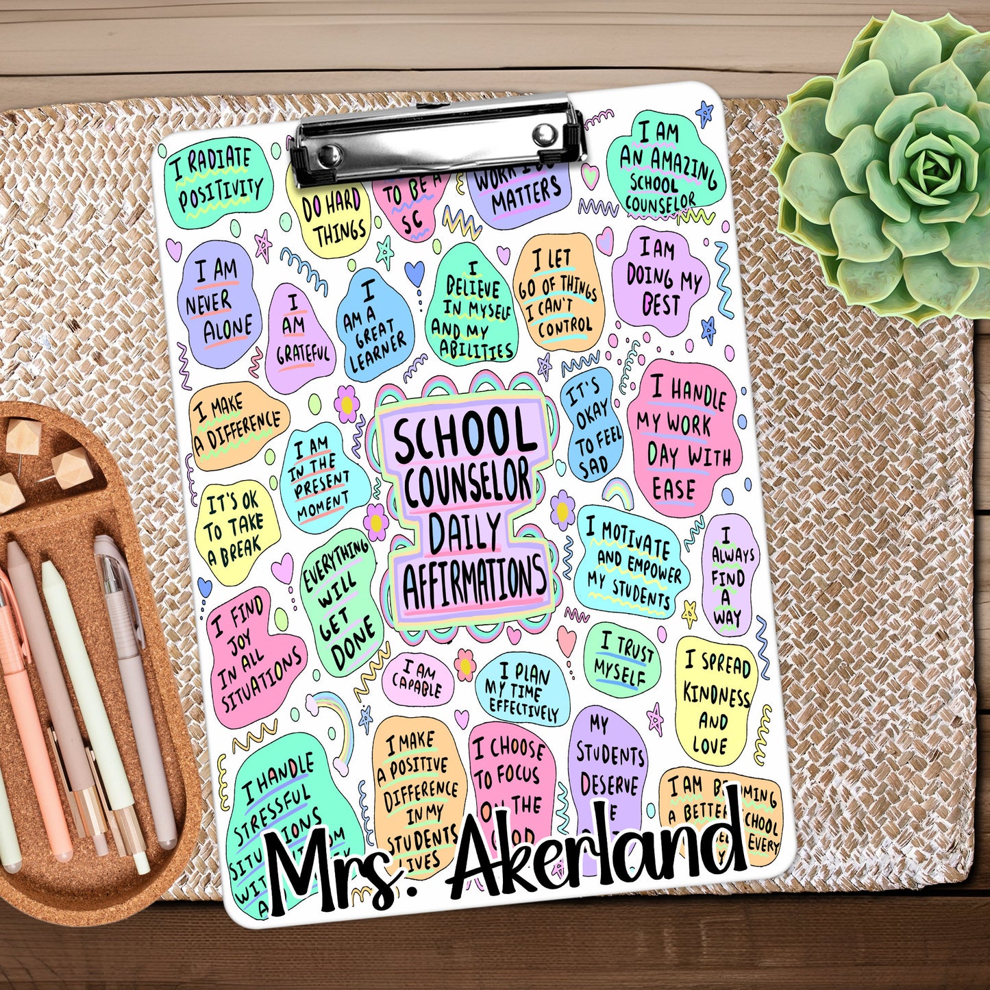 School Counselor Daily Affirmation Clipboard with Personalization Front and Back - Double Sided