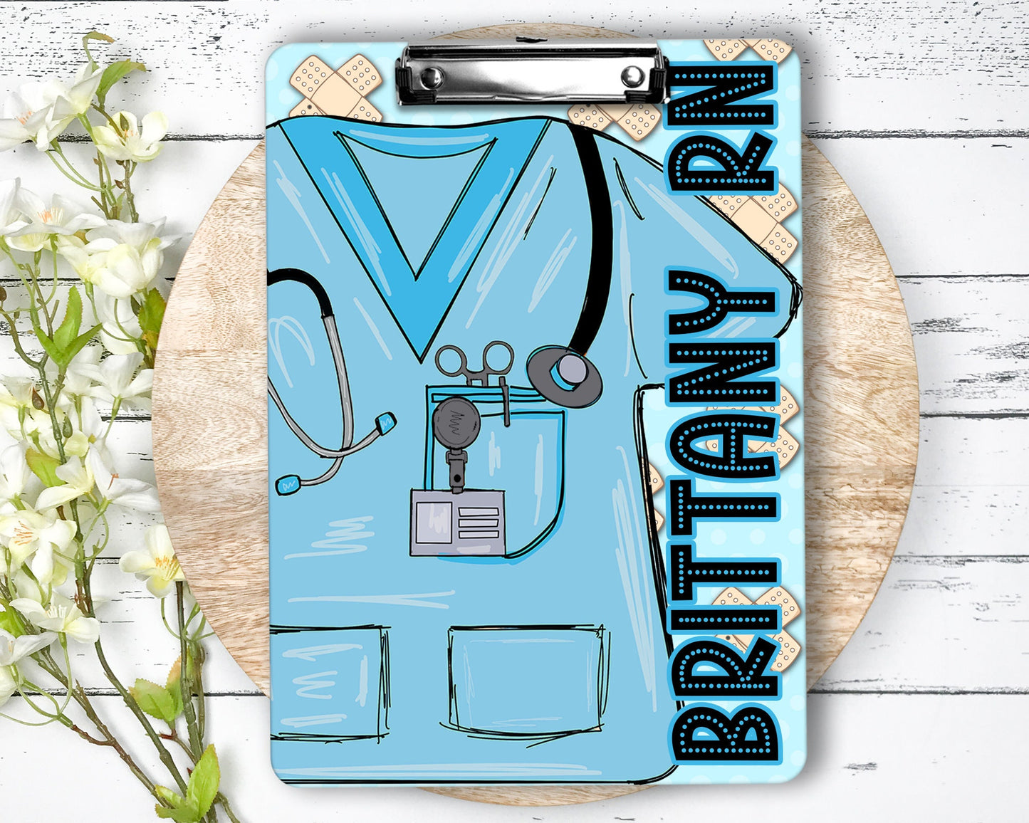 Nurse Clipboard with name front and back - Nurse Gift - Nurse Graduate Gift Blue Scrubs