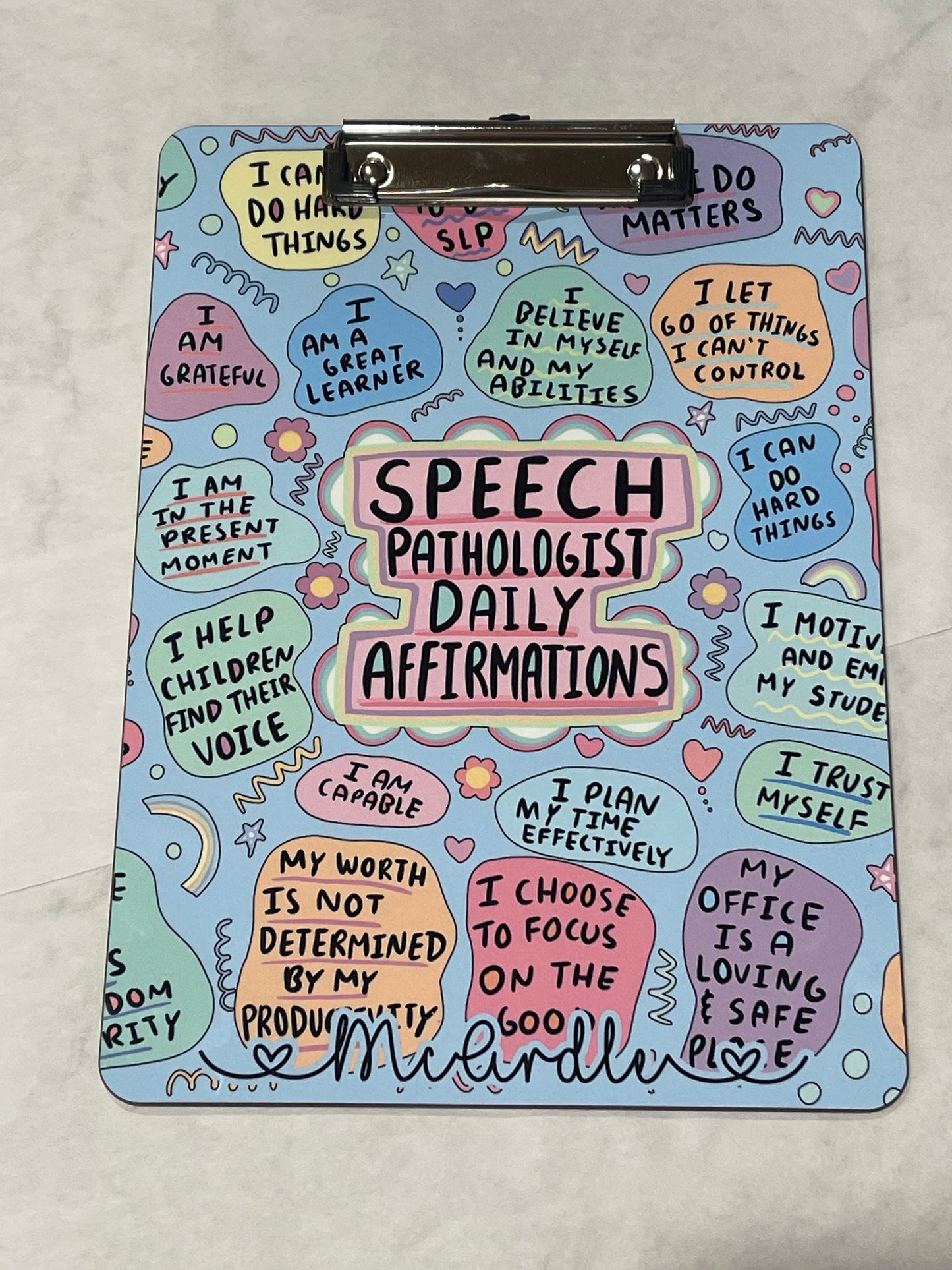 Speech Pathologist Daily Affirmation Clipboard with Personalization Front and Back - Double Sided