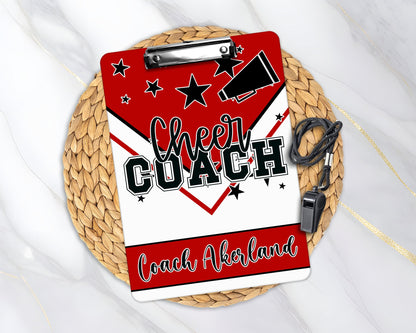 Red Cheer Coach Clipboard with Personalization Front and Back - Gift for Coach - Cheerleader - Double Sided