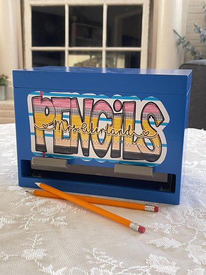 Custom Pencil Dispenser Vinyl Decal Personalized with a name. (DECAL ONLY)