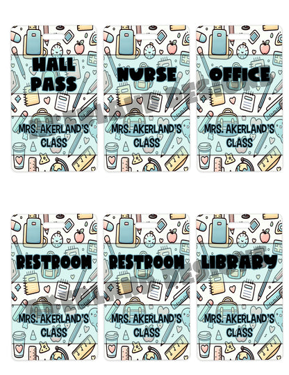 Classroom Hall Pass, Library Pass, Office Pass, Restroom Pass, Custom Hall Passes Pencil Theme Teacher Gift