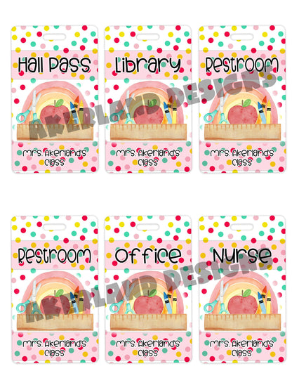 Classroom Hall Pass, Library Pass, Office Pass, Restroom Pass, Custom Hall Passes Pencil Theme Teacher Gift