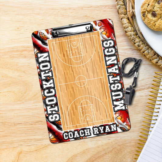 Red Basketball Coach Clipboard - Personalize with a name - Coach Appreciation Gift Dry Erase Surface - Double Sided