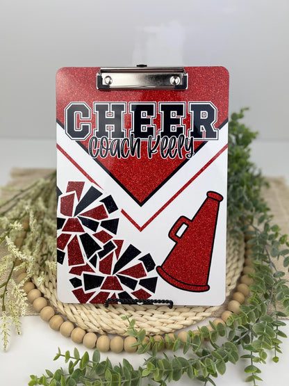 Red Cheer Clipboard with Personalization Front and Back - Gift for Coach - Cheerleader - Double Sided