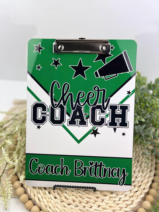 Cheer Clipboard in Green with Personalization Front and Back - Gift for Cheer Coach - Cheerleader - Double Sided