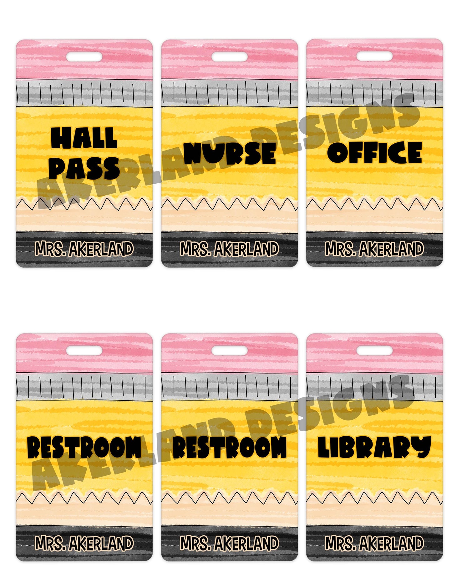 Classroom Hall Pass, Library Pass, Office Pass, Restroom Pass, Custom Hall Passes Pencil Theme Teacher Gift