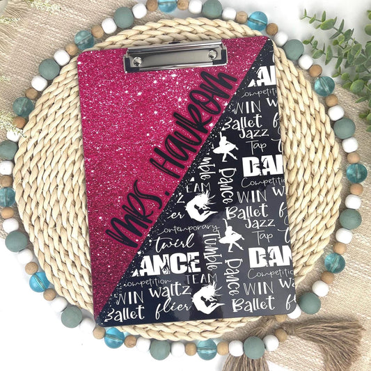 Pink Dance Clipboard with Personalization Front and Back - Gift for Dance Teacher - Double Sided