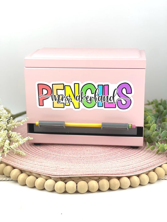 Custom Pencil Dispenser Vinyl Decal Personalized with a name. (DECAL ONLY)