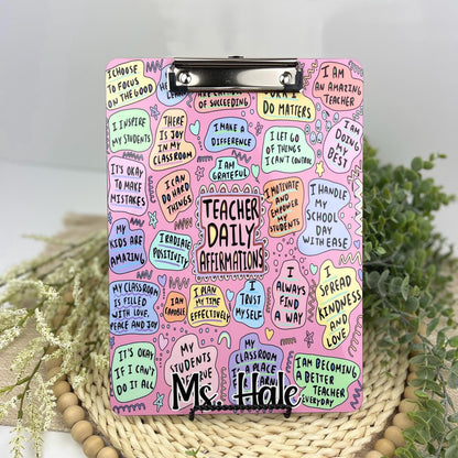 Teacher Daily Affirmation Clipboard with Personalization Front and Back | Gift for Teachers - Double Sided Pink