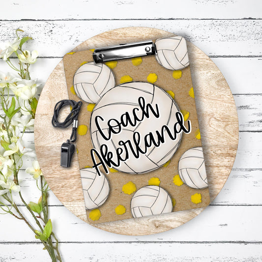 Volleyball Coach Clipboard with Personalization on both sides FRONT AND BACK Teacher Appreciation Gift - Back to school gift Yellow