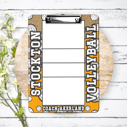 Volleyball Court Clipboard Personalized with team name, Coach Appreciation Gift Dry Erase Surface Double Sided with color options