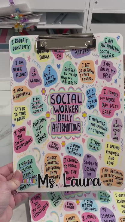 Social Worker Daily Affirmations Clipboard Personalized with name on front and back - Double Sided