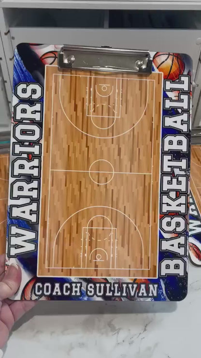 Blue Basketball Coach Clipboard Personalize with a name, School Mascot Coach Appreciation Gift Dry Erase Surface Double Sided 9x12.5 inches