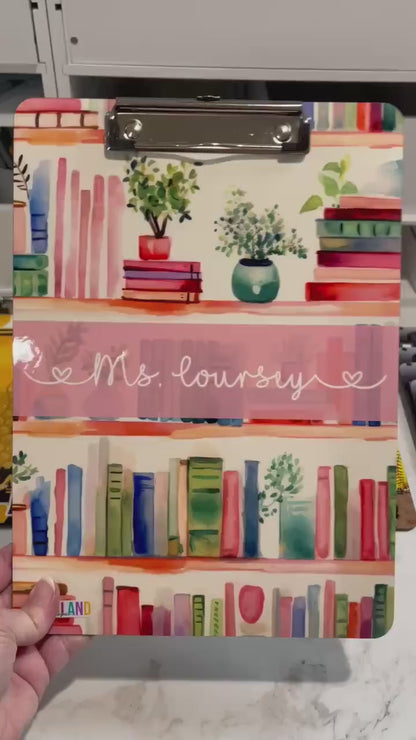 Pastel Watercolor Book Lovers Clipboard personalized with a name, great gift for librarians or book lovers