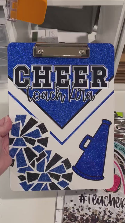 Blue Cheer Clipboard with Personalization Front and Back - Gift for Coach - Cheerleader - Double Sided