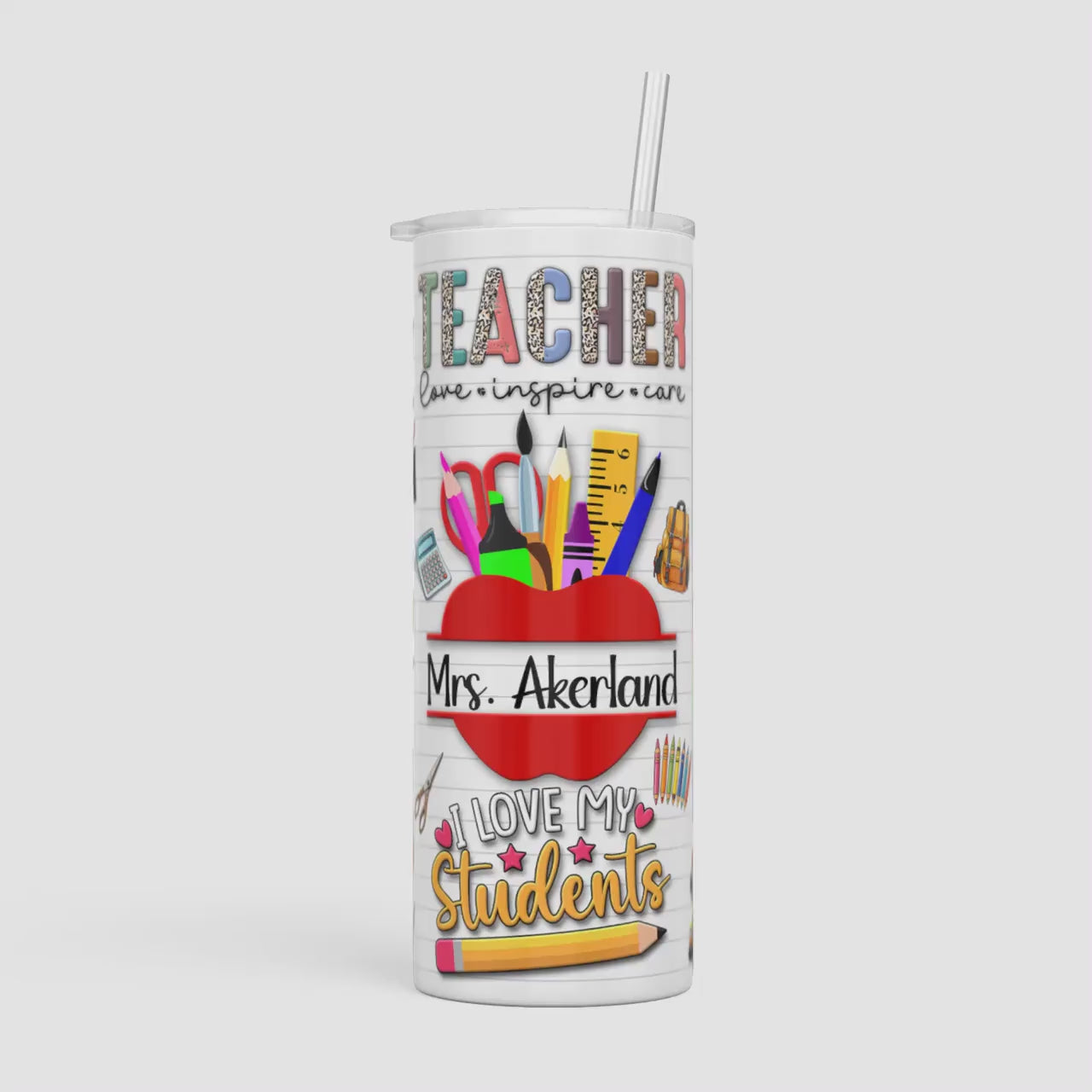 Teacher Nutrition Facts Tumbler Personalized with a name 20 oz or 30 oz Tumbler with Straw