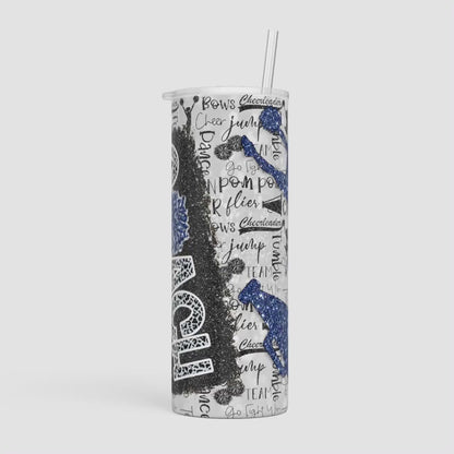 Blue and Silver Cheer Coach Tumbler Personalized with name 20 - 30 oz Skinny Tumbler with Straw