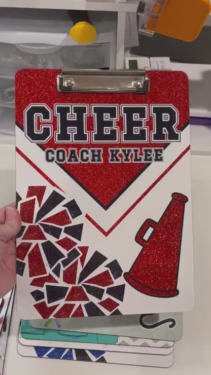 Red Cheer Clipboard with Personalization Front and Back - Gift for Coach - Cheerleader - Double Sided 9x12.5 inches