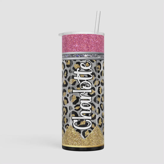 Leopard Pencil Tumbler personalized with a name 20 oz or 30 oz tumbler with straw