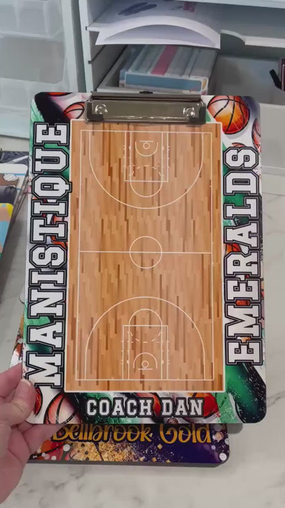 Green Basketball Coach Clipboard - Personalize with a name - Coach Appreciation Gift Dry Erase Surface - Double Sided 9x12.5 inches