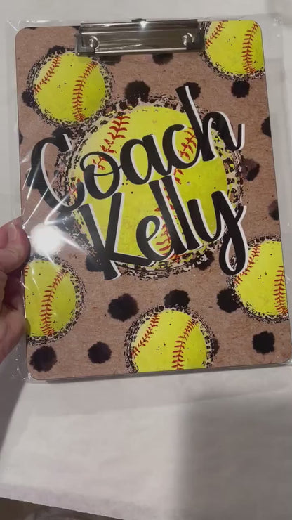 Softball Coach Clipboard with Personalization on both sides Coach Appreciation Gift - Back to school gift Leopard Softball 9x12.5 Inches