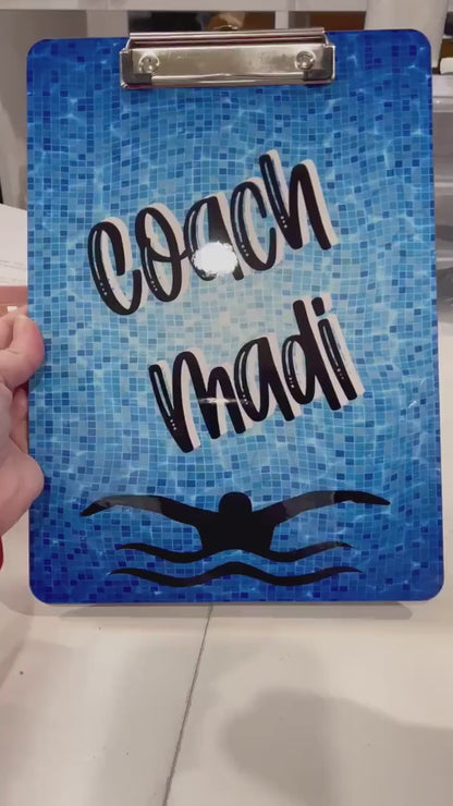 Swim Coach Clipboard with Personalization Front and Back - Gift for Swim Coach - Double Sided 9x12.5 inches