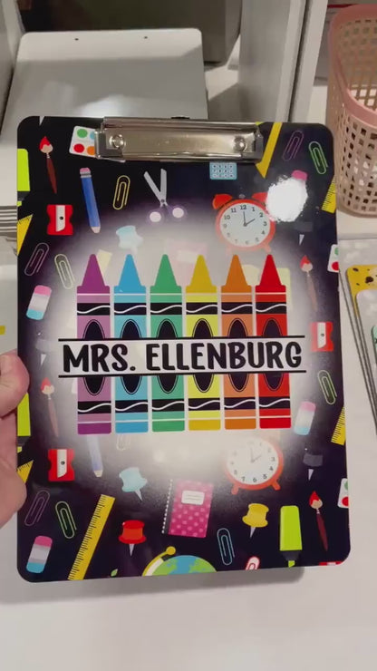 Teacher Crayon Clipboard with Personalization Front and Back - Double Sided