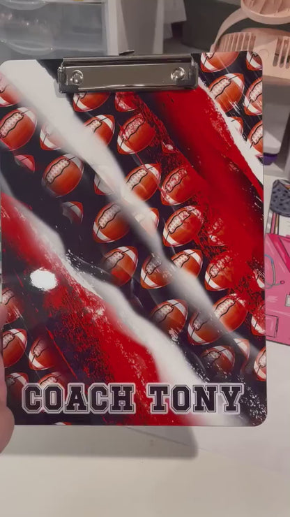 Football Coach Clipboard with Personalization Red and Black Great Gift for Coach Design is printed on both sides