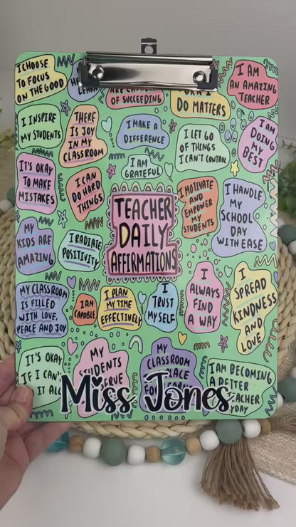 Teacher Daily Affirmation Clipboard with Personalization Front and Back | Gift for Teachers - Double Sided Green