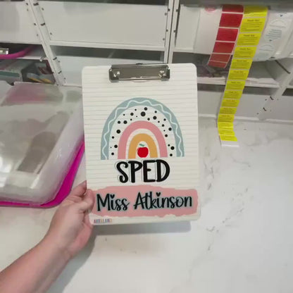 SPED Teacher Clipboard Personalized with a name Double Sided 9x12.5 in High Gloss Surface, Not a sticker