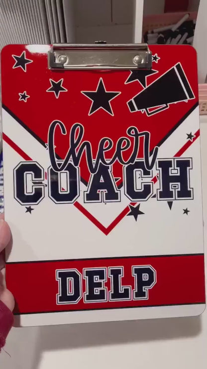 Red Cheer Coach Clipboard with Personalization Front and Back - Gift for Coach - Cheerleader - Double Sided