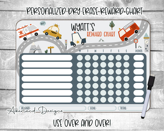 Child's Reusable Reward Chart | Personalized Dry Erase Chore Chart | Dry Erase Board with Black Dry Erase Pen and Eraser Included